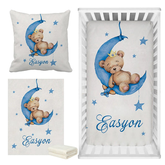 Sleeping Bear Blue Crib Bedding Set